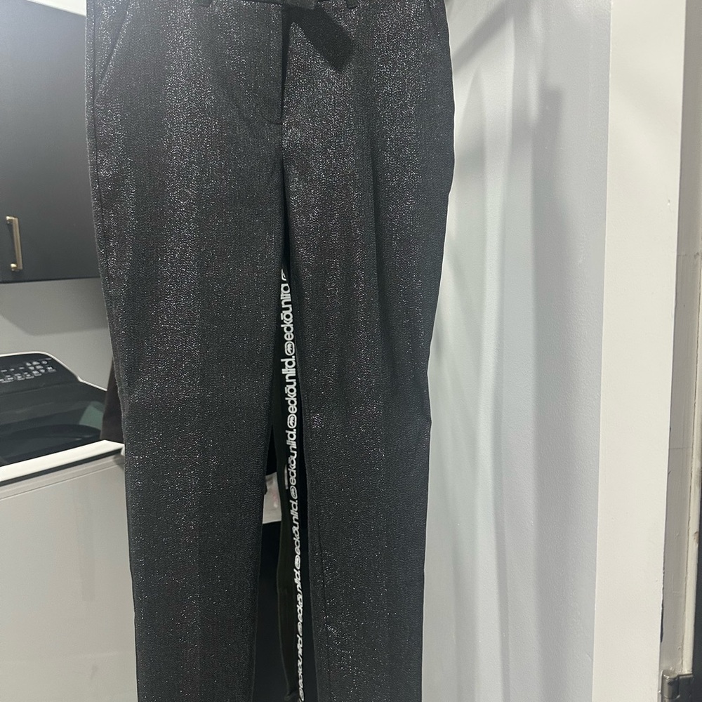 Womens Black Sparkle Straight Dress Pants